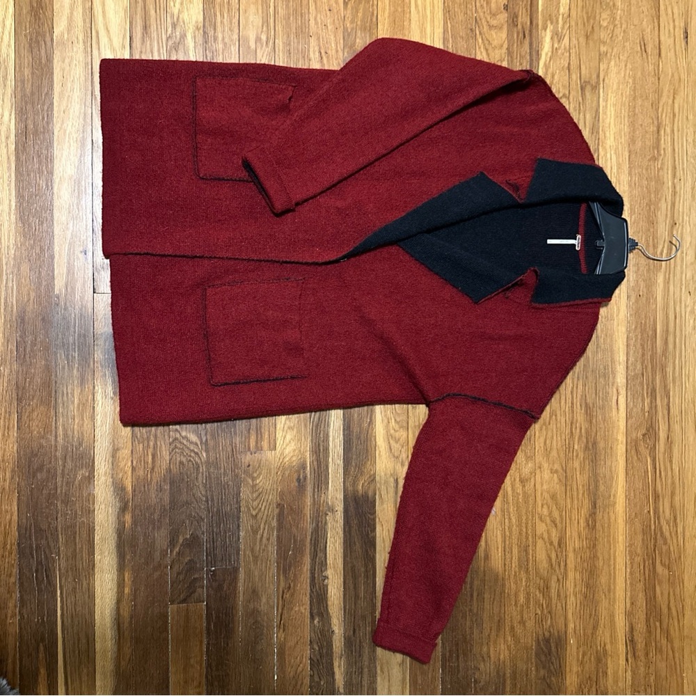 Free People Burgundy Cardigan with Black Contrast Collar oversized small